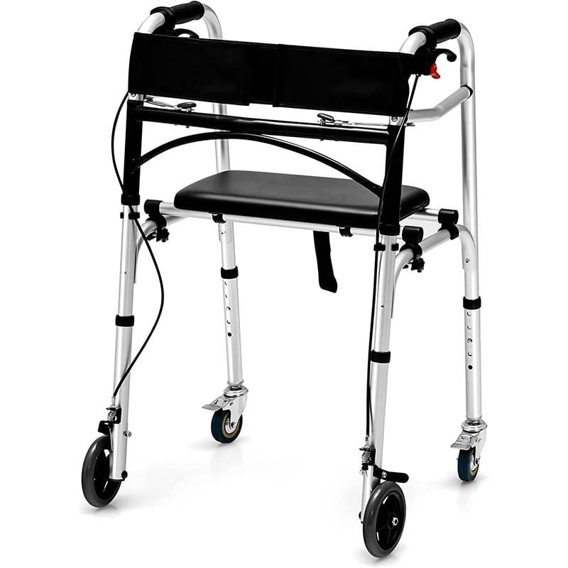 4-in-1 Rolling Walker for Seniors, Folding Stand Up Walker with 5" Wheels, Height Adjustable Medical Walking Mobility Aid