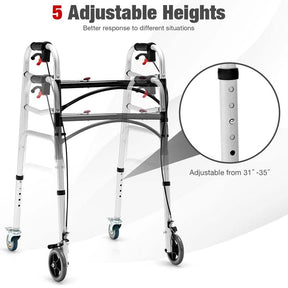 4-in-1 Rolling Walker for Seniors, Folding Stand Up Walker with 5" Wheels, Height Adjustable Medical Walking Mobility Aid