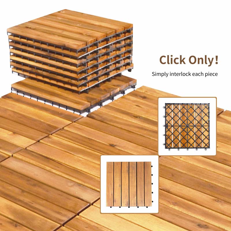 27PCS 12"x12" Acacia Wood Interlocking Deck Tiles, 27 Sq.Ft Waterproof Flooring Patio Pavers for Indoor Outdoor, Tool-Free Assembly