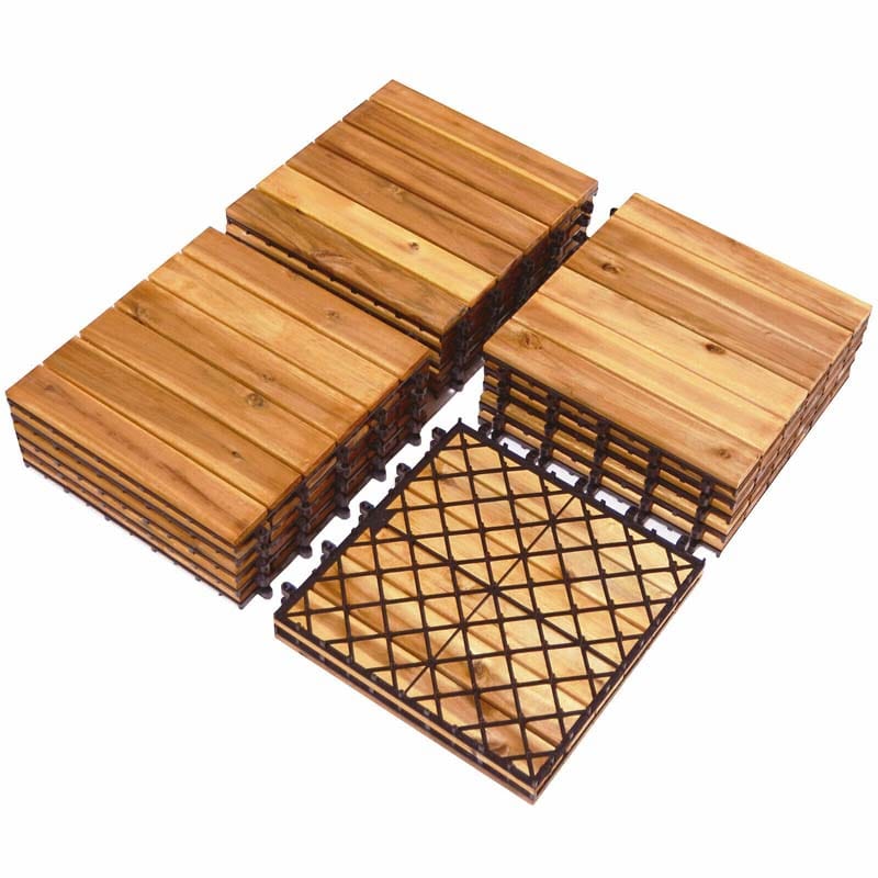 27PCS 12"x12" Acacia Wood Interlocking Deck Tiles, 27 Sq.Ft Waterproof Flooring Patio Pavers for Indoor Outdoor, Tool-Free Assembly