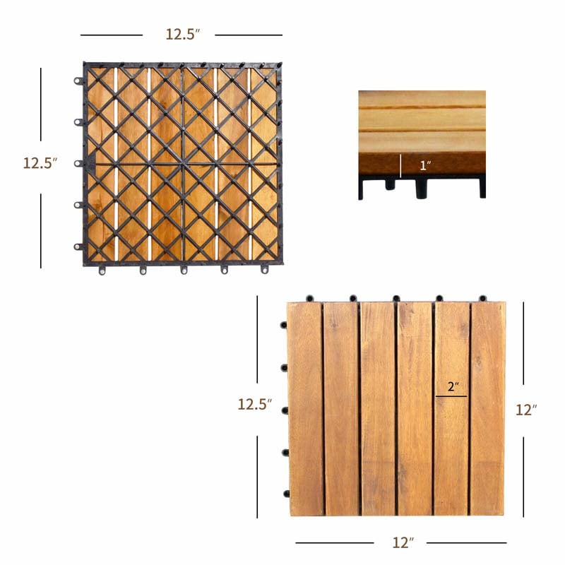 27PCS 12"x12" Acacia Wood Interlocking Deck Tiles, 27 Sq.Ft Waterproof Flooring Patio Pavers for Indoor Outdoor, Tool-Free Assembly