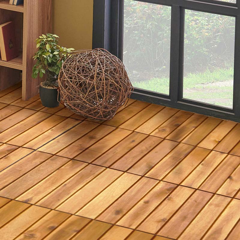 27PCS 12"x12" Acacia Wood Interlocking Deck Tiles, 27 Sq.Ft Waterproof Flooring Patio Pavers for Indoor Outdoor, Tool-Free Assembly