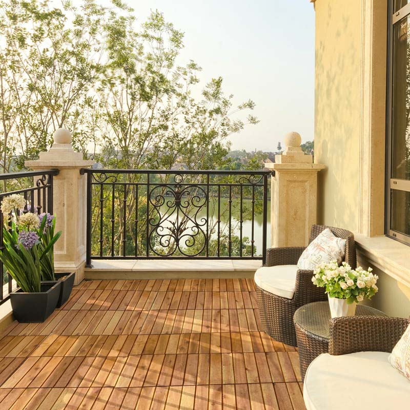 27PCS 12"x12" Acacia Wood Interlocking Deck Tiles, 27 Sq.Ft Waterproof Flooring Patio Pavers for Indoor Outdoor, Tool-Free Assembly