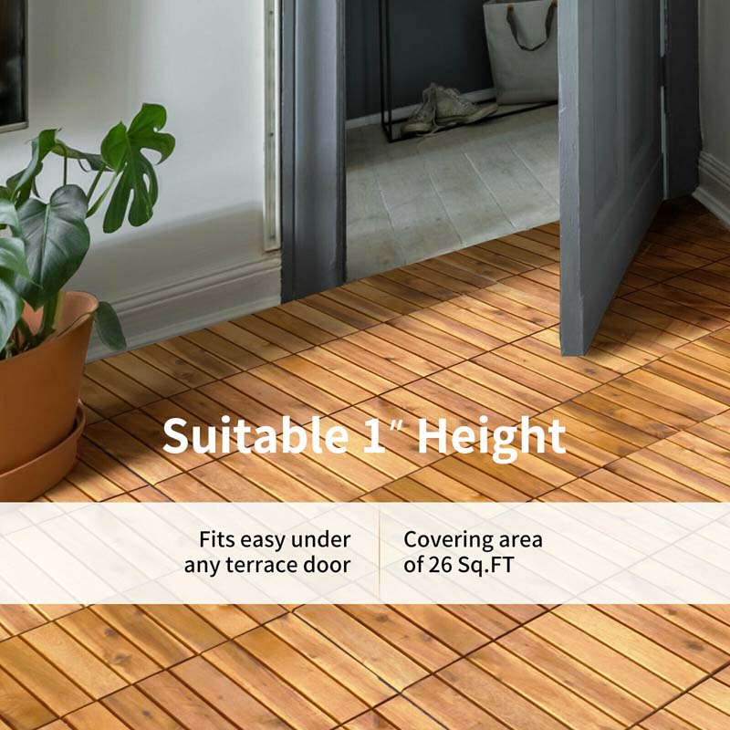 27PCS 12"x12" Acacia Wood Interlocking Deck Tiles, 27 Sq.Ft Waterproof Flooring Patio Pavers for Indoor Outdoor, Tool-Free Assembly
