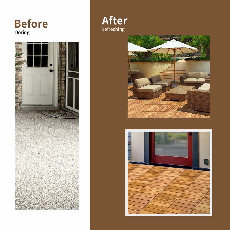 27PCS 12"x12" Acacia Wood Interlocking Deck Tiles, 27 Sq.Ft Waterproof Flooring Patio Pavers for Indoor Outdoor, Tool-Free Assembly