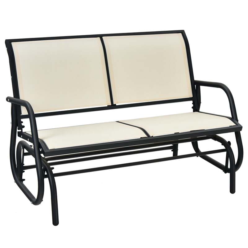 2-Person Outdoor Glider Bench, 48" Patio Double Swing Rocking Loveseat Chair with Steel Frame & Fabric Seat for Backyard Poolside, Garden Lawn