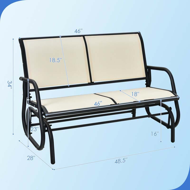 2-Person Outdoor Glider Bench, 48" Patio Double Swing Rocking Loveseat Chair with Steel Frame & Fabric Seat for Backyard Poolside, Garden Lawn