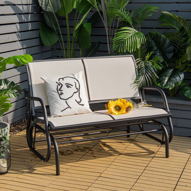 2-Person Outdoor Glider Bench, 48" Patio Double Swing Rocking Loveseat Chair with Steel Frame & Fabric Seat for Backyard Poolside, Garden Lawn
