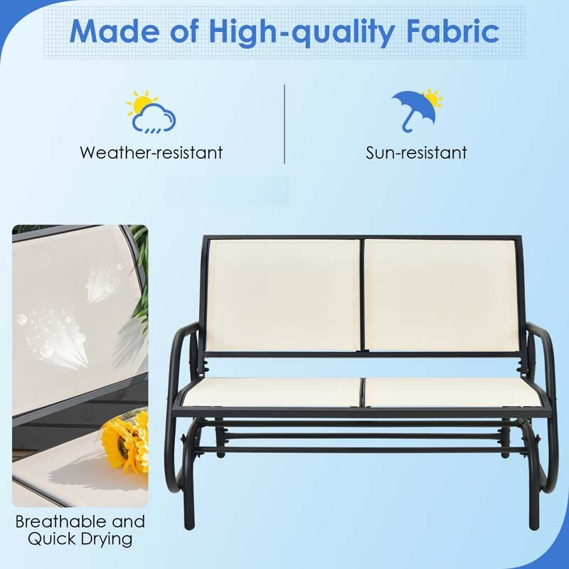 2-Person Outdoor Glider Bench, 48" Patio Double Swing Rocking Loveseat Chair with Steel Frame & Fabric Seat for Backyard Poolside, Garden Lawn