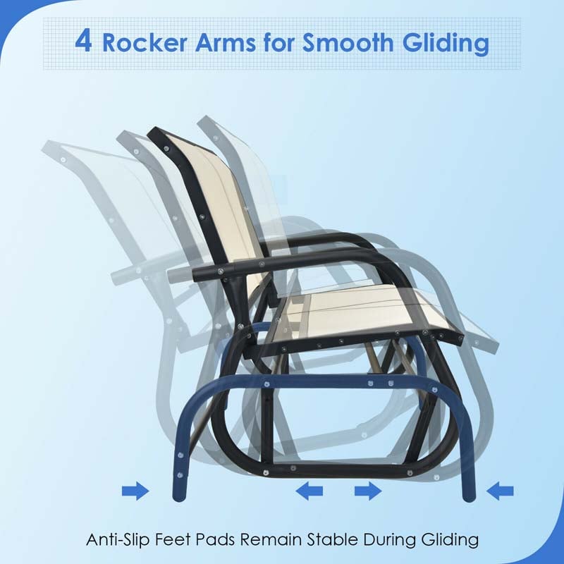 2-Person Outdoor Glider Bench, 48" Patio Double Swing Rocking Loveseat Chair with Steel Frame & Fabric Seat for Backyard Poolside, Garden Lawn