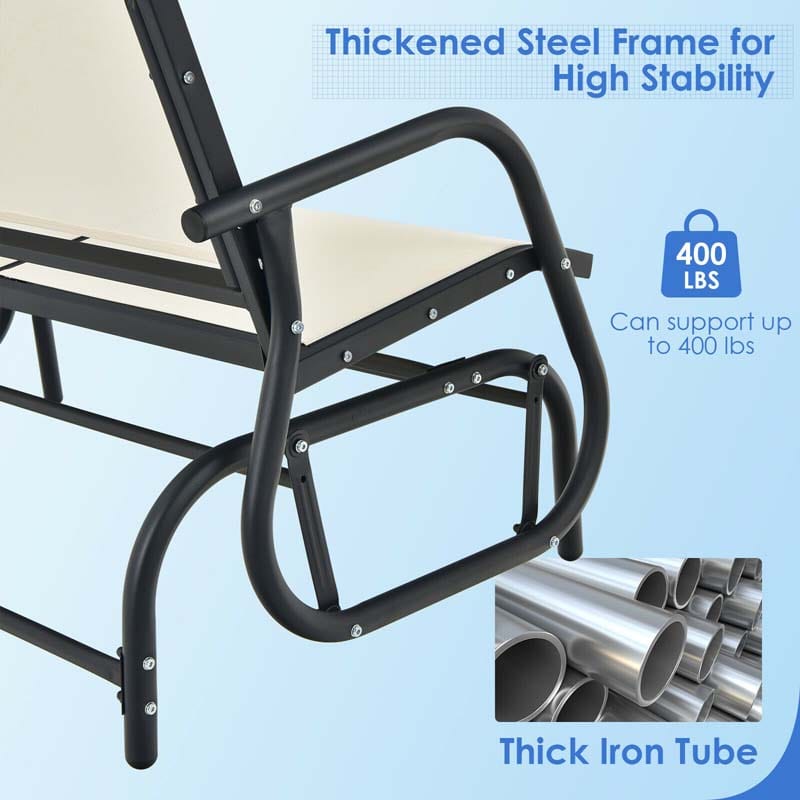 2-Person Outdoor Glider Bench, 48" Patio Double Swing Rocking Loveseat Chair with Steel Frame & Fabric Seat for Backyard Poolside, Garden Lawn