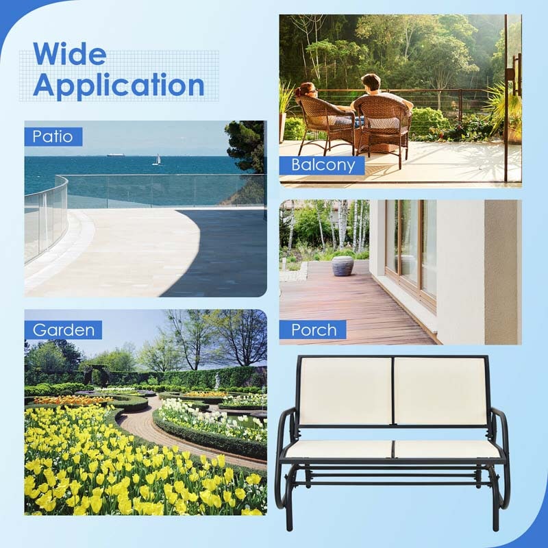 2-Person Outdoor Glider Bench, 48" Patio Double Swing Rocking Loveseat Chair with Steel Frame & Fabric Seat for Backyard Poolside, Garden Lawn
