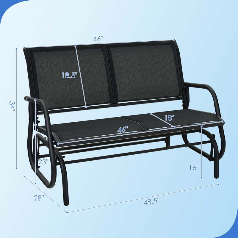 2-Person Outdoor Glider Bench, 48" Patio Double Swing Rocking Loveseat Chair with Steel Frame & Fabric Seat for Backyard Poolside, Garden Lawn