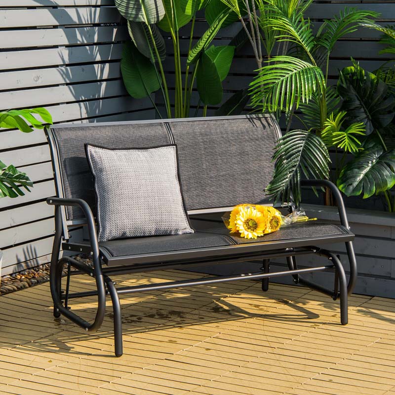 2-Person Outdoor Glider Bench, 48" Patio Double Swing Rocking Loveseat Chair with Steel Frame & Fabric Seat for Backyard Poolside, Garden Lawn