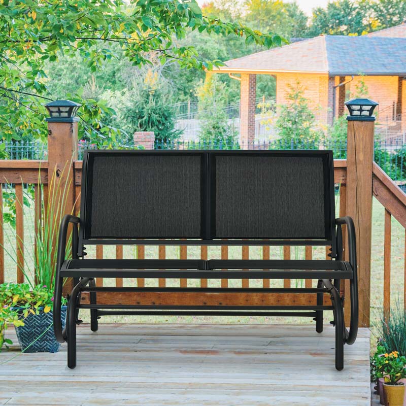 2-Person Outdoor Glider Bench, 48" Patio Double Swing Rocking Loveseat Chair with Steel Frame & Fabric Seat for Backyard Poolside, Garden Lawn