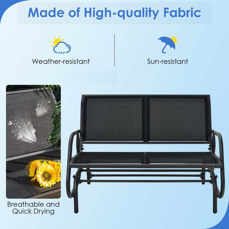 2-Person Outdoor Glider Bench, 48" Patio Double Swing Rocking Loveseat Chair with Steel Frame & Fabric Seat for Backyard Poolside, Garden Lawn