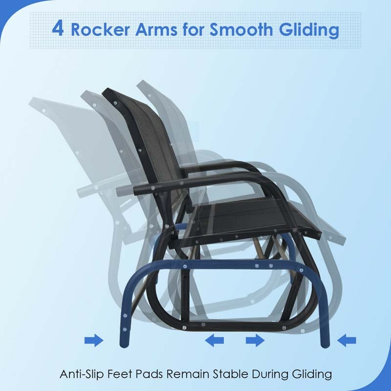 2-Person Outdoor Glider Bench, 48" Patio Double Swing Rocking Loveseat Chair with Steel Frame & Fabric Seat for Backyard Poolside, Garden Lawn
