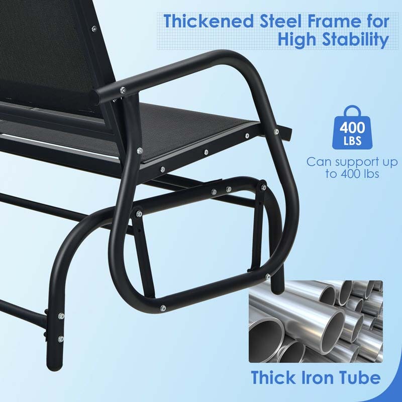 2-Person Outdoor Glider Bench, 48" Patio Double Swing Rocking Loveseat Chair with Steel Frame & Fabric Seat for Backyard Poolside, Garden Lawn