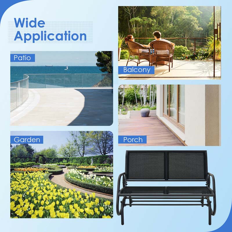 2-Person Outdoor Glider Bench, 48" Patio Double Swing Rocking Loveseat Chair with Steel Frame & Fabric Seat for Backyard Poolside, Garden Lawn