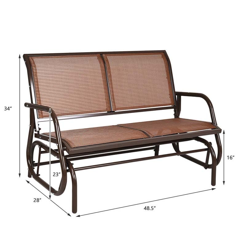 2-Person Outdoor Glider Bench, 48" Patio Double Swing Rocking Loveseat Chair with Steel Frame & Fabric Seat for Backyard Poolside, Garden Lawn