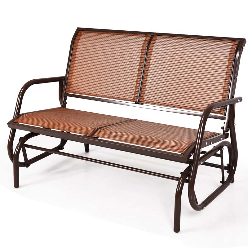2-Person Outdoor Glider Bench, 48" Patio Double Swing Rocking Loveseat Chair with Steel Frame & Fabric Seat for Backyard Poolside, Garden Lawn