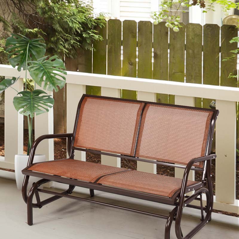 2-Person Outdoor Glider Bench, 48" Patio Double Swing Rocking Loveseat Chair with Steel Frame & Fabric Seat for Backyard Poolside, Garden Lawn