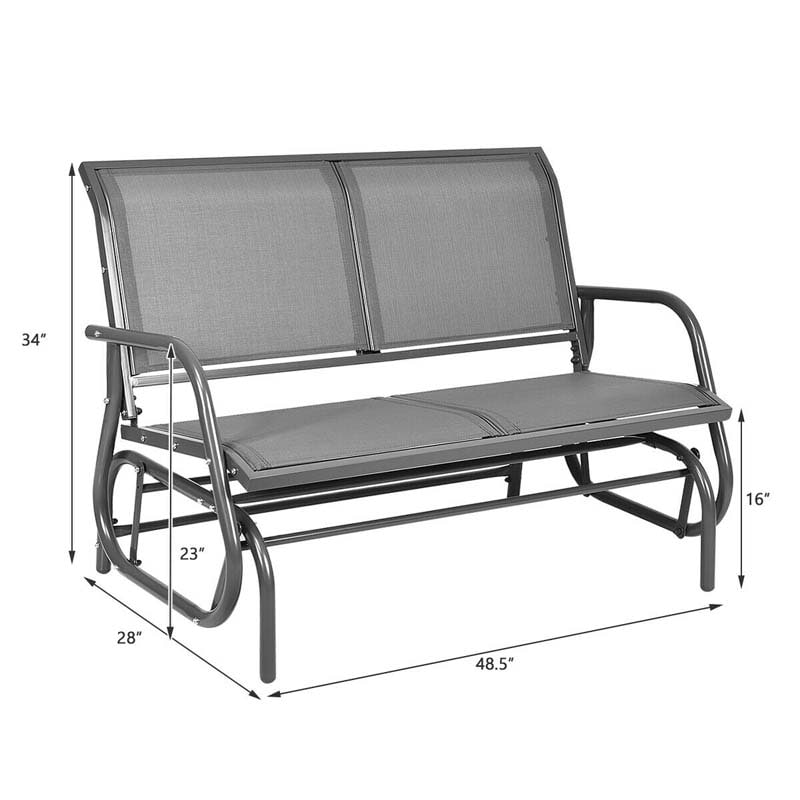 2-Person Outdoor Glider Bench, 48" Patio Double Swing Rocking Loveseat Chair with Steel Frame & Fabric Seat for Backyard Poolside, Garden Lawn