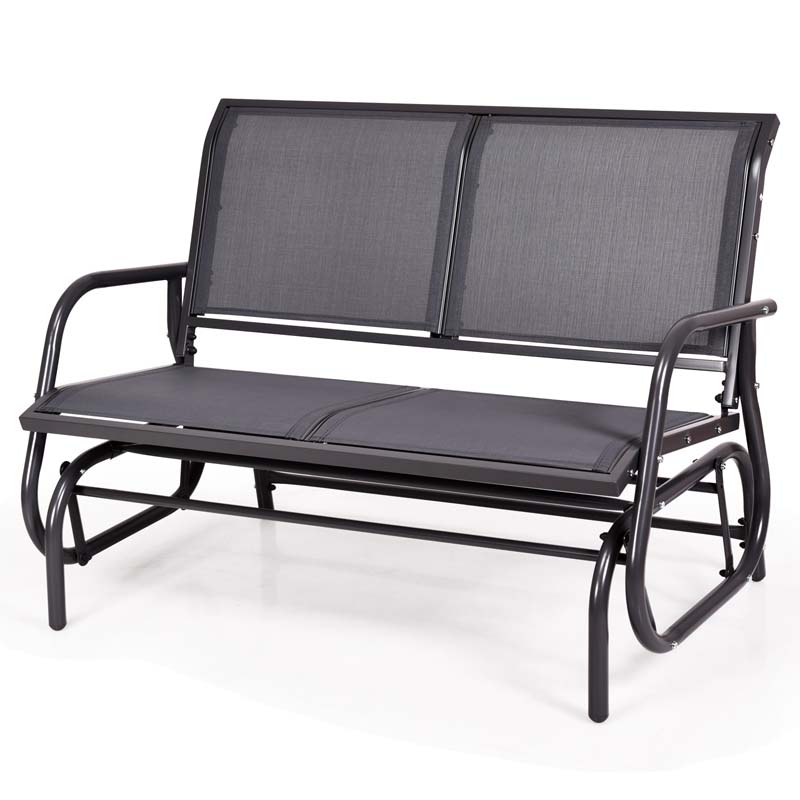 2-Person Outdoor Glider Bench, 48" Patio Double Swing Rocking Loveseat Chair with Steel Frame & Fabric Seat for Backyard Poolside, Garden Lawn
