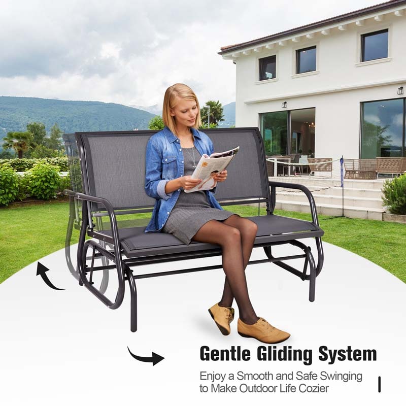 2-Person Outdoor Glider Bench, 48" Patio Double Swing Rocking Loveseat Chair with Steel Frame & Fabric Seat for Backyard Poolside, Garden Lawn