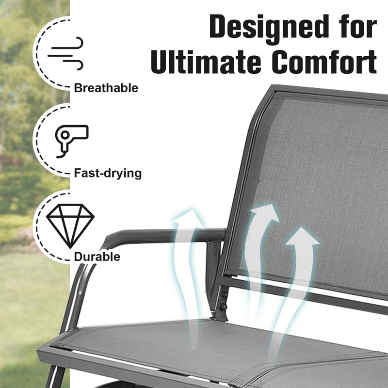 2-Person Outdoor Glider Bench, 48" Patio Double Swing Rocking Loveseat Chair with Steel Frame & Fabric Seat for Backyard Poolside, Garden Lawn
