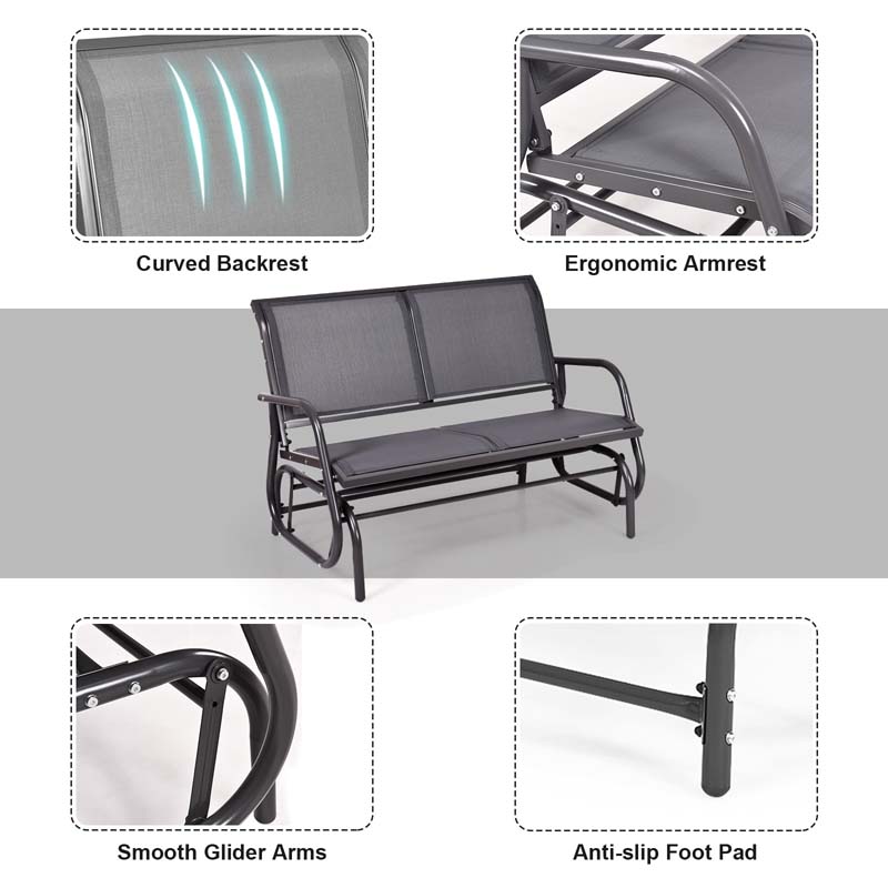 2-Person Outdoor Glider Bench, 48" Patio Double Swing Rocking Loveseat Chair with Steel Frame & Fabric Seat for Backyard Poolside, Garden Lawn
