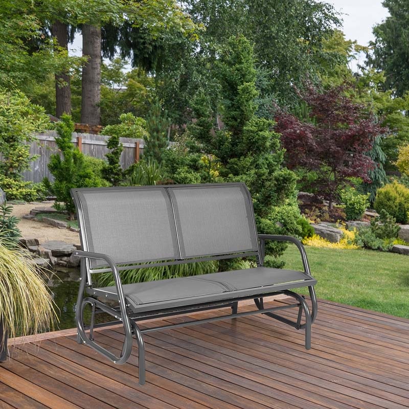 2-Person Outdoor Glider Bench, 48" Patio Double Swing Rocking Loveseat Chair with Steel Frame & Fabric Seat for Backyard Poolside, Garden Lawn