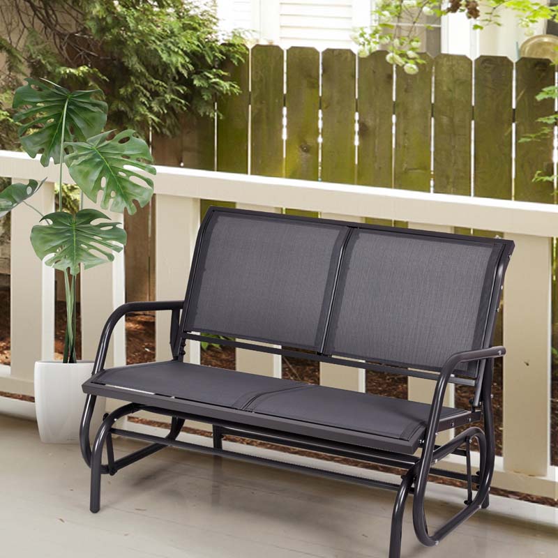 2-Person Outdoor Glider Bench, 48" Patio Double Swing Rocking Loveseat Chair with Steel Frame & Fabric Seat for Backyard Poolside, Garden Lawn