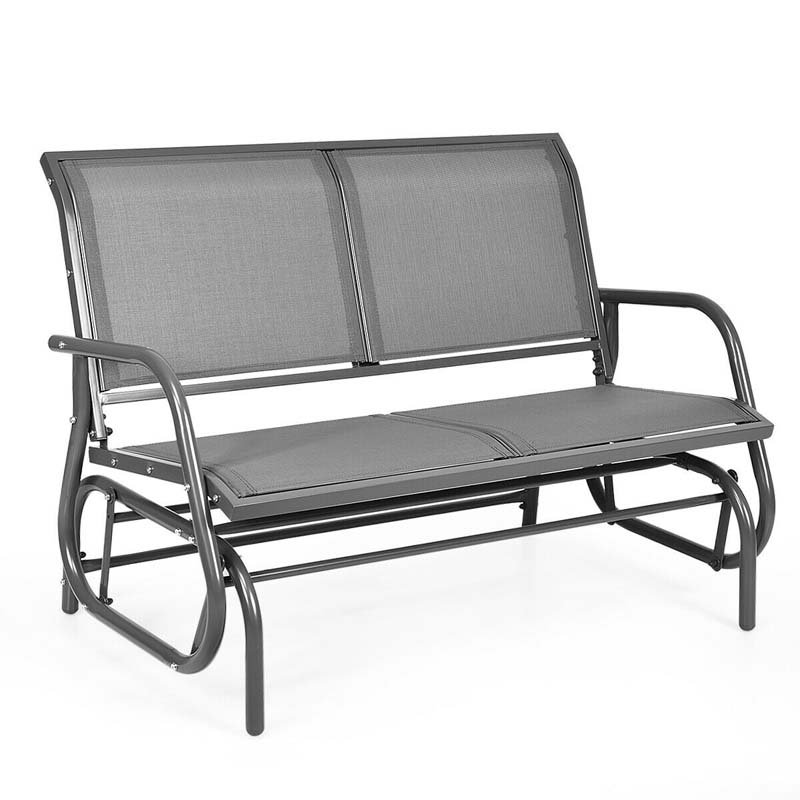 2-Person Outdoor Glider Bench, 48" Patio Double Swing Rocking Loveseat Chair with Steel Frame & Fabric Seat for Backyard Poolside, Garden Lawn
