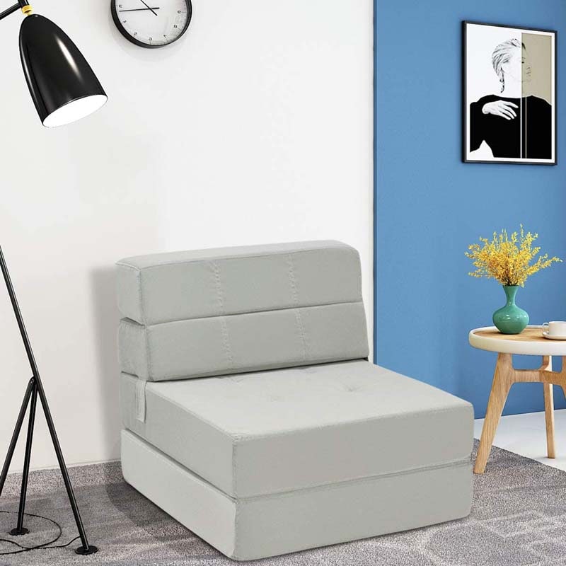 Triple Fold Down Sofa Bed, 3-in-1 Convertible Floor Couch Sleeper with Removable Cover, Padded Foam Guest Futon Lounger Chair for Living Room