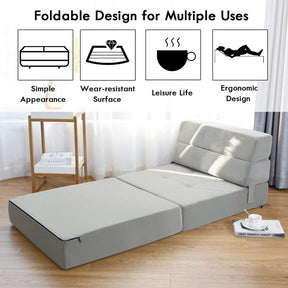 Triple Fold Down Sofa Bed, Floor Couch Sleeper Sofa, Modern Folding Lounge Chaise Convertible Upholstered Guest Sleeper Chair