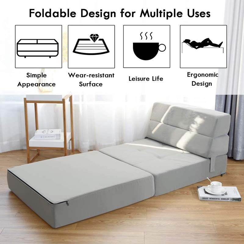 Triple Fold Down Sofa Bed, 3-in-1 Convertible Floor Couch Sleeper with Removable Cover, Padded Foam Guest Futon Lounger Chair for Living Room