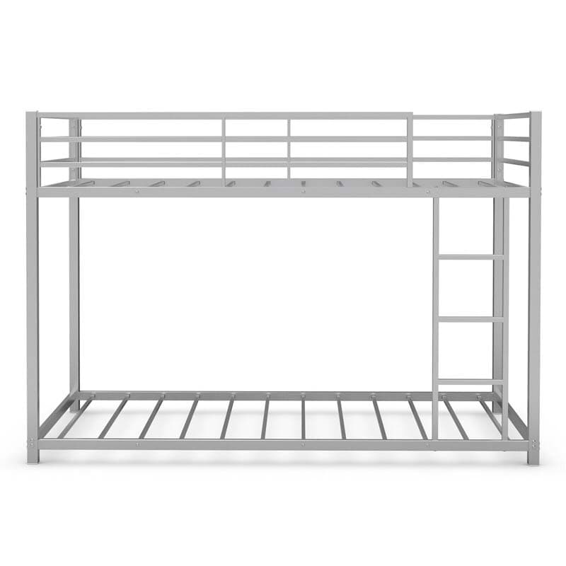 Metal Bunk Bed Twin Over Twin, Low Profile Bunk Bed Frame Platform with Ladder & Full Length Guardrail for Kids Teens, No Box Spring Needed