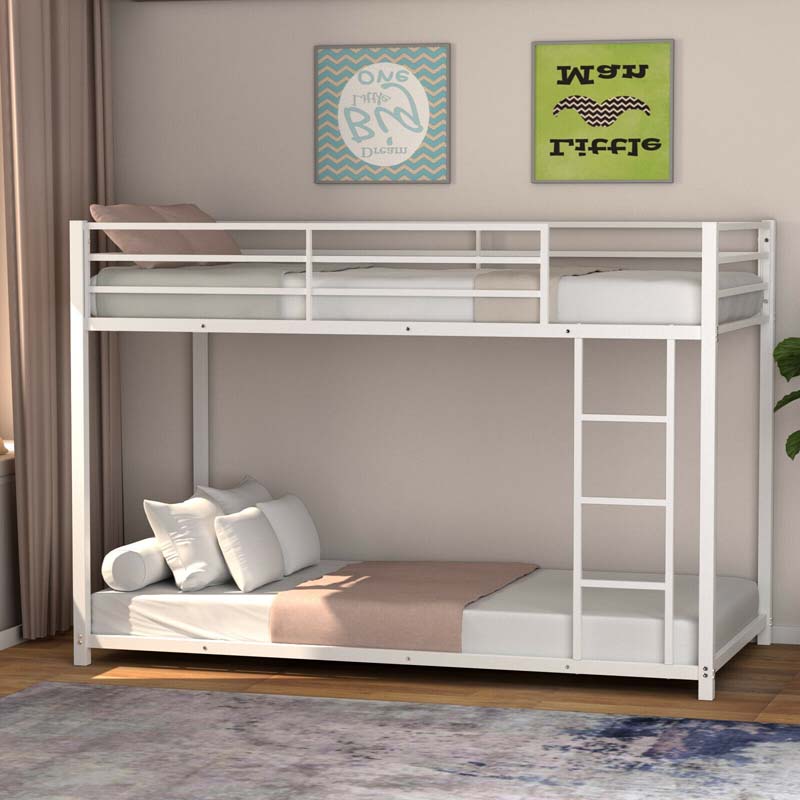 Metal Bunk Bed Twin Over Twin, Classic Bunk Bed Frame Platform with Side Ladder & Safety Guardrail