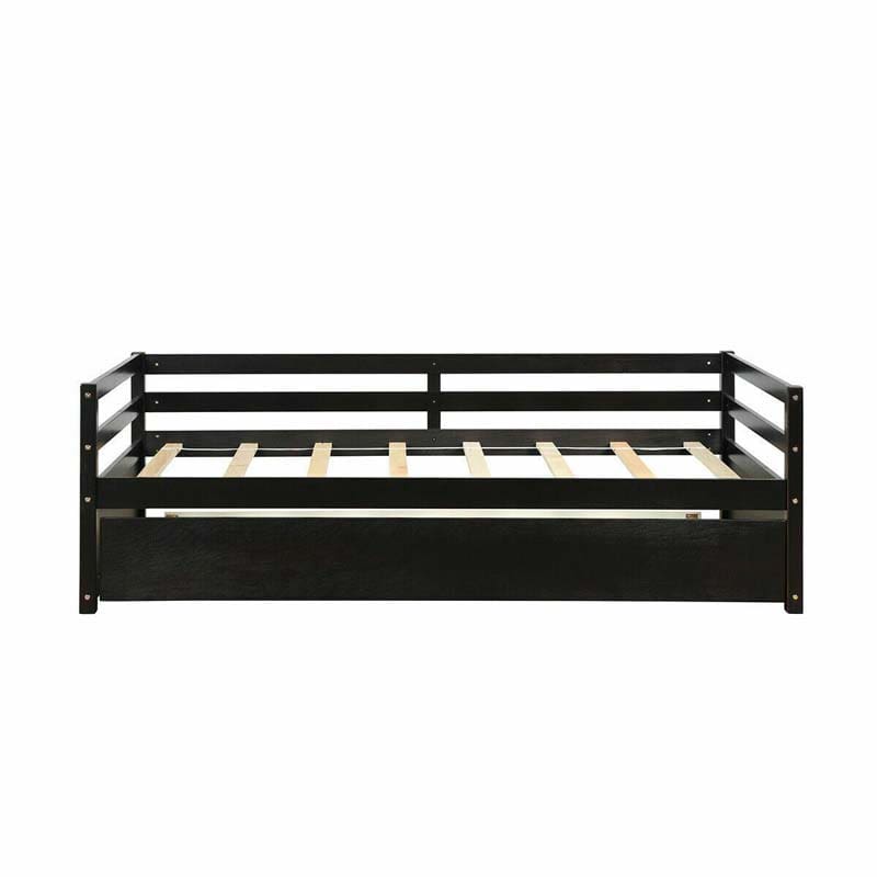Twin Daybed with Trundle, Wooden Trundle Platform Bed Frame with Wood Slat Support for Guest, Kids & Living Rooms, No Box Spring Needed