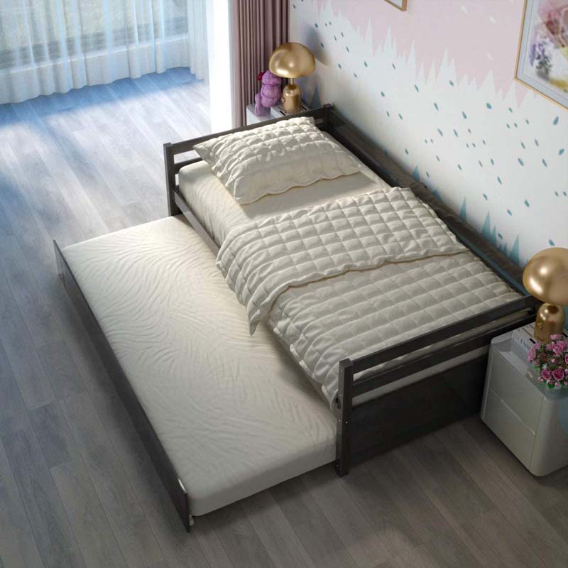 Twin Daybed with Trundle, Wooden Trundle Platform Bed Frame with Wood Slat Support for Guest, Kids & Living Rooms, No Box Spring Needed