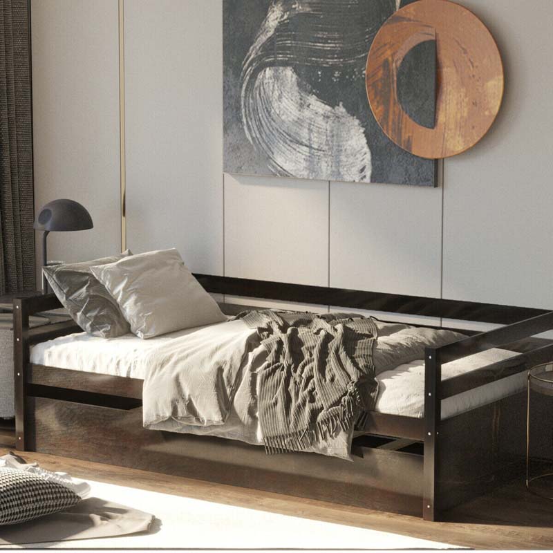 Twin Daybed with Trundle, Wooden Trundle Platform Bed Frame with Wood Slat Support for Guest, Kids & Living Rooms, No Box Spring Needed