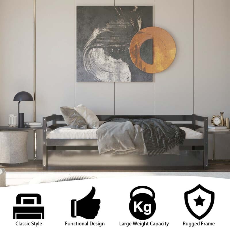 Twin Daybed with Trundle, Wooden Trundle Platform Bed Frame with Wood Slat Support for Guest, Kids & Living Rooms, No Box Spring Needed
