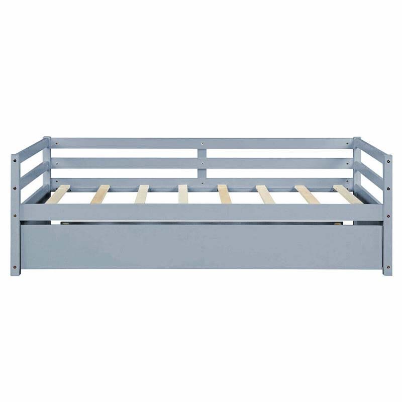 Twin Daybed with Trundle, Wooden Trundle Platform Bed Frame with Wood Slat Support for Guest, Kids & Living Rooms, No Box Spring Needed
