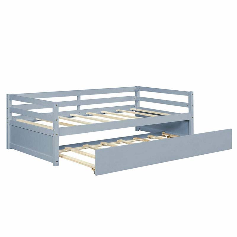 Twin Daybed with Trundle, Wooden Trundle Platform Bed Frame with Wood Slat Support for Guest, Kids & Living Rooms, No Box Spring Needed