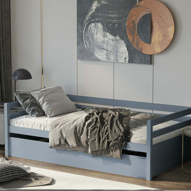Twin Daybed with Trundle, Wooden Trundle Platform Bed Frame with Wood Slat Support for Guest, Kids & Living Rooms, No Box Spring Needed