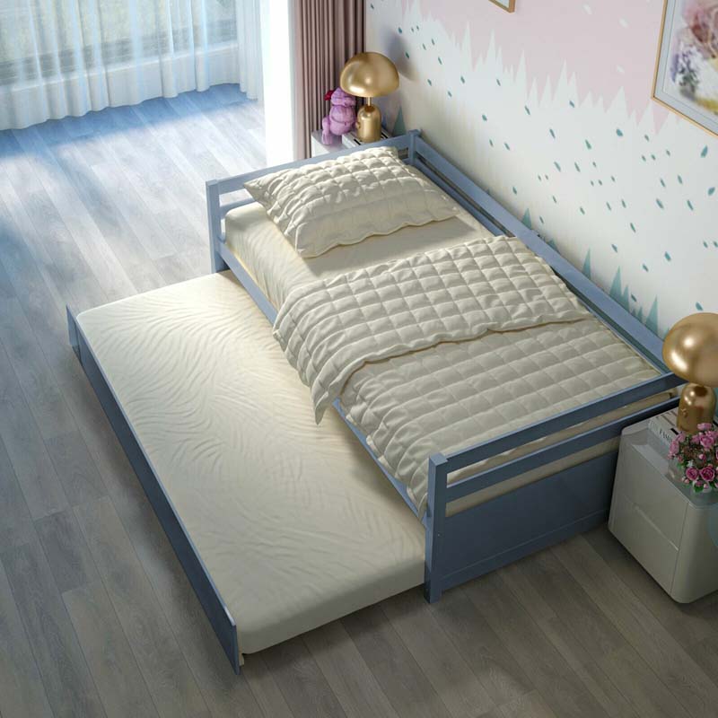 Twin Daybed with Trundle, Wooden Trundle Platform Bed Frame with Wood Slat Support for Guest, Kids & Living Rooms, No Box Spring Needed