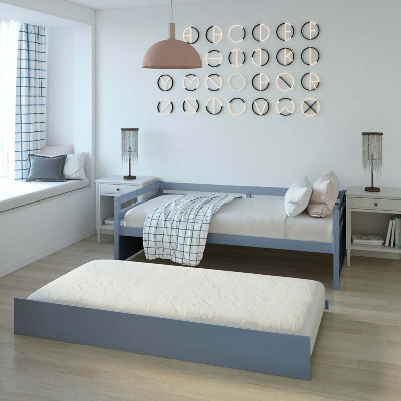 Twin Daybed with Trundle, Wooden Trundle Platform Bed Frame with Wood Slat Support for Guest, Kids & Living Rooms, No Box Spring Needed
