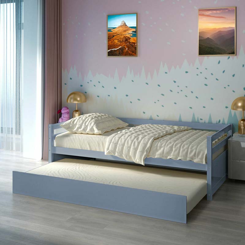 Twin Daybed with Trundle, Wooden Trundle Platform Bed Frame with Wood Slat Support for Guest, Kids & Living Rooms, No Box Spring Needed