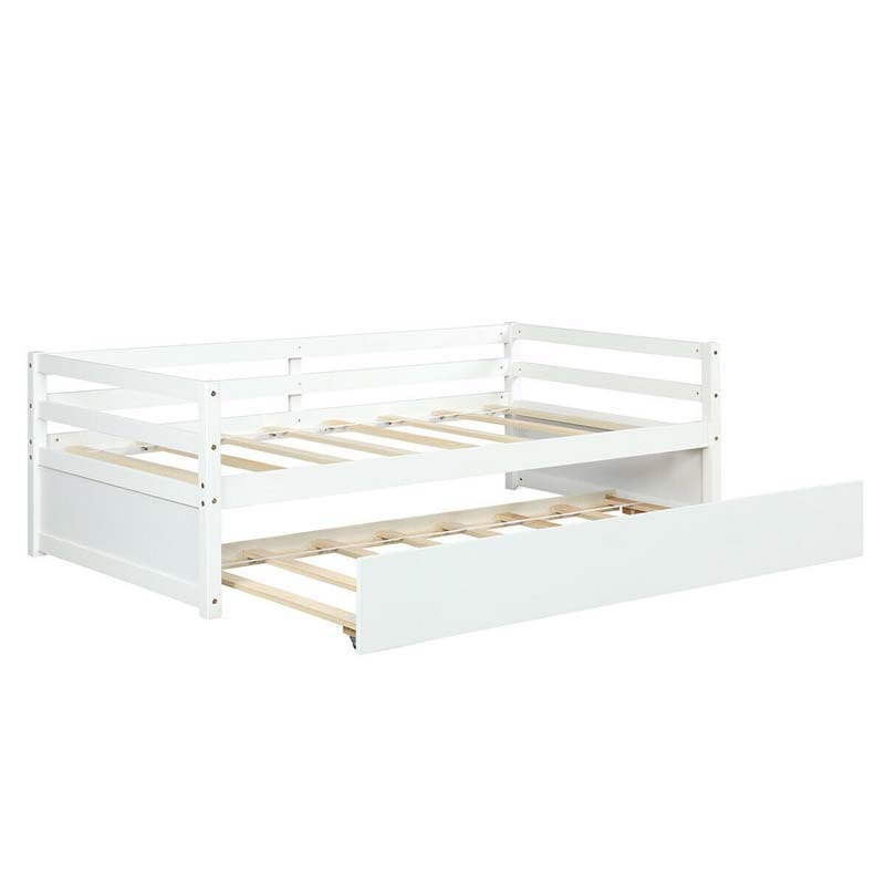 Twin Daybed with Trundle, Wooden Trundle Platform Bed Frame with Wood Slat Support for Guest, Kids & Living Rooms, No Box Spring Needed